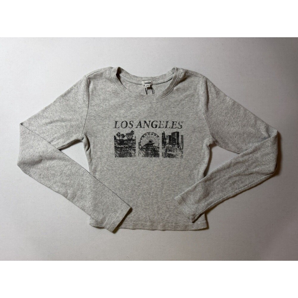 Garage Los Angeles Shirt Women’s Gray Long Sleeve Cotton Graphic T Size Small